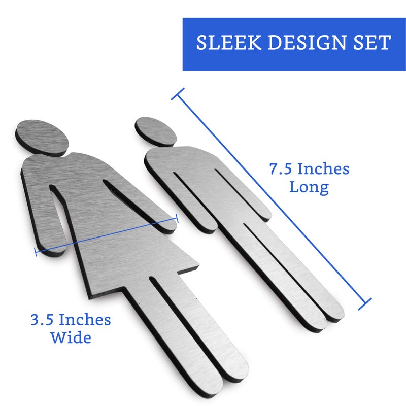 GLOBE ROCKET Brushed Aluminum Men's and Women's Bathroom Sign Figure Set - Men and Women Modern Restroom Sign - Bathroom Door Signs - Restroom Signs for Business - Bathroom Signage - Image 2